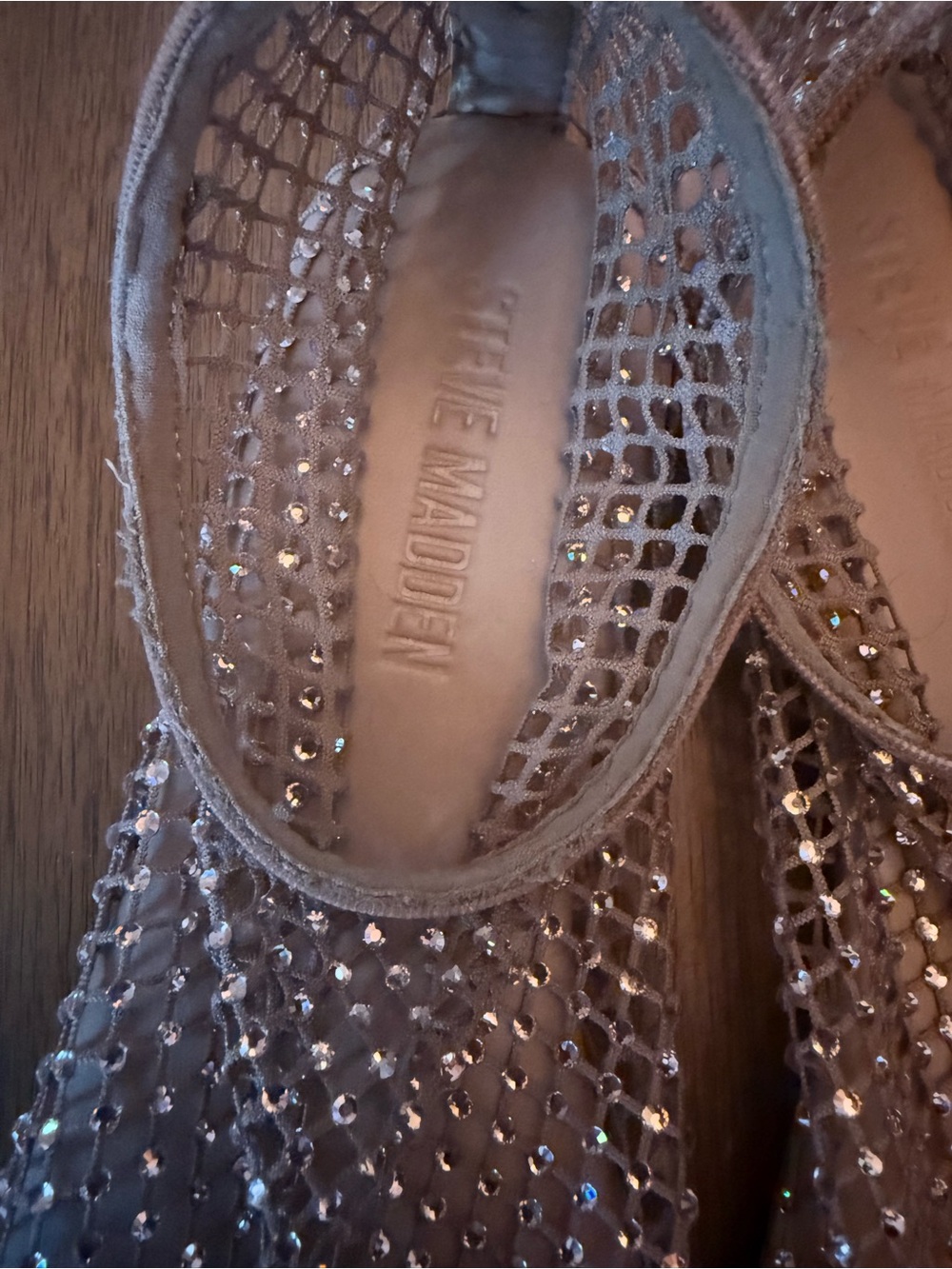 Steve Madden Rose Gold Mesh Rhinestone Flat Sandals - Picture 3 of 6